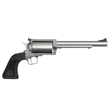 Silver revolver with long barrel isolated on white