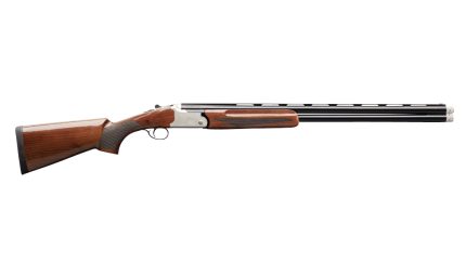 Double barreled over-under shotgun on white background