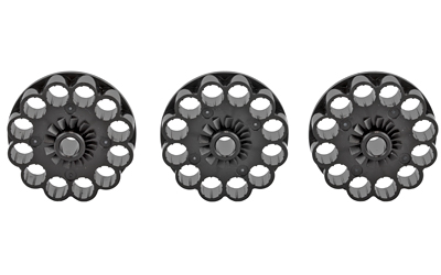 Three black metal machine gears isolated on white