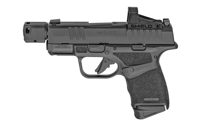 Compact black semi-automatic pistol on white background