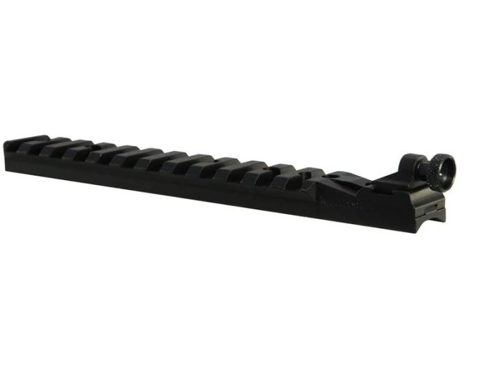 Black Picatinny rail with rear sight isolated