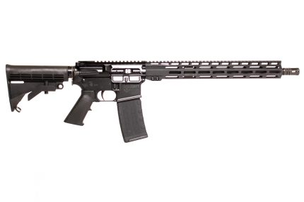 Black modern semi-automatic rifle on white background