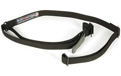 Black adjustable nylon camera strap on white background