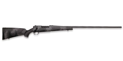 Black camouflage hunting rifle on white background