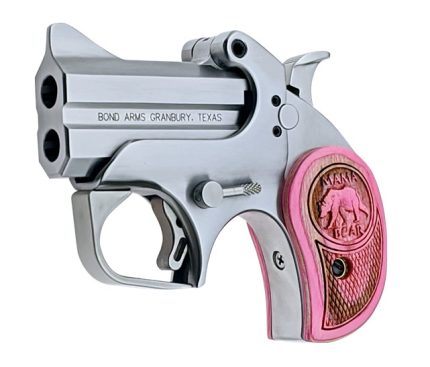 Bond Arms derringer with pink grip and logo