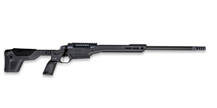 Black precision rifle with carbon fiber texture