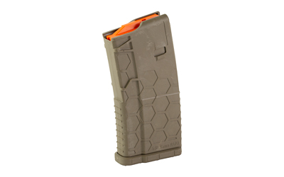 Gray tactical rifle magazine on white background