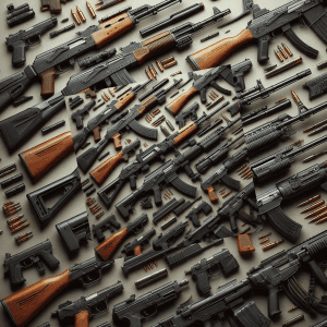 A hyper realistic image of assorted rifles