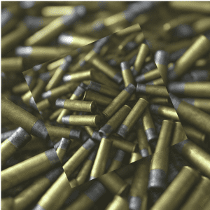 Close-up view of scattered .22 Caliber Rimfire