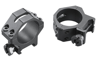 Two black metal scope mounting rings.