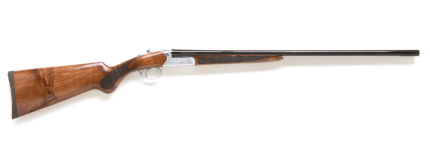 Detailed wooden hunting shotgun on white background