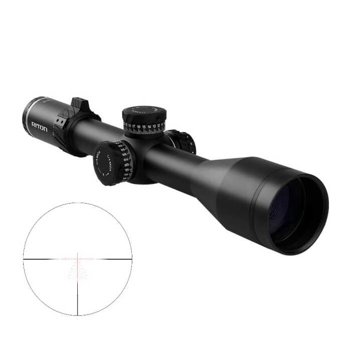 Black Riton tactical rifle scope with reticle view