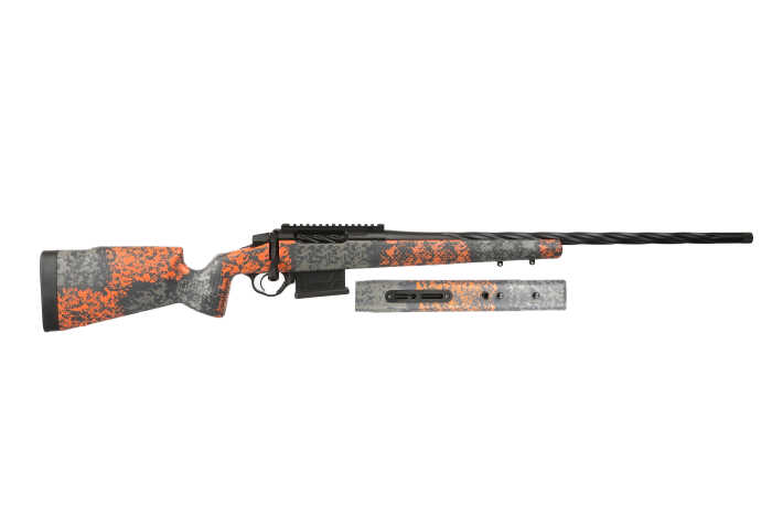 Camouflaged hunting rifle with detached barrel