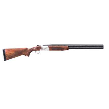 Over-under shotgun with wooden stock and engraved receiver