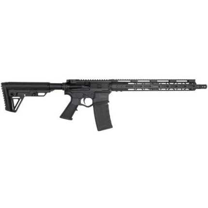 Black tactical rifle with extended rail system