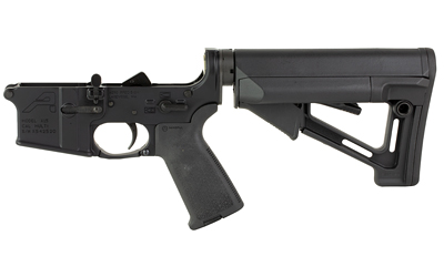 Black AR-15 rifle lower receiver and stock