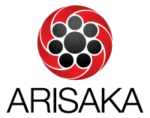 Red abstract logo with black flower silhouette