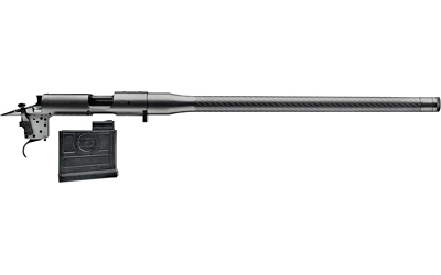 Black precision bolt-action rifle with detached magazine