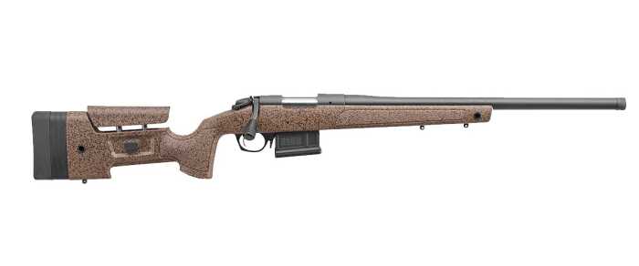 Tactical rifle with synthetic speckled brown stock