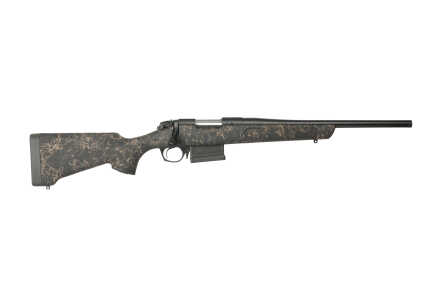 Camo pattern bolt-action rifle isolated on white background