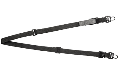 Black adjustable nylon shoulder strap with metal buckles