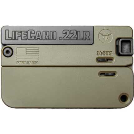 Compact Lifecard .22LR firearm in olive green.