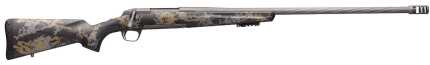 Camouflaged hunting rifle on white background