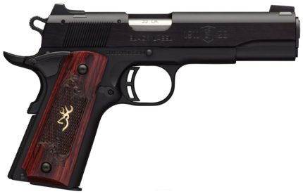 Black Label 1911 .22 LR handgun with redwood grips