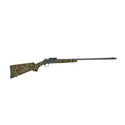 Camo hunting rifle with scope on white background