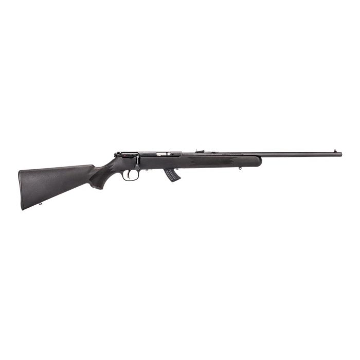 Black semi-automatic hunting rifle on white background