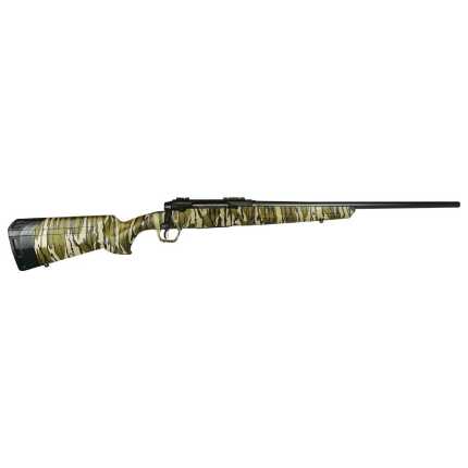 Camo-patterned bolt-action hunting rifle