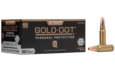 Speer Gold Dot ammunition box with 40 caliber bullets