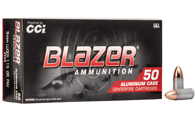 Box of Blazer 9mm aluminum case ammunition