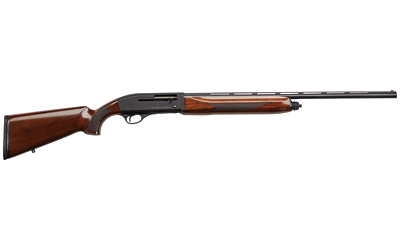 Classic wood and metal shotgun on white background