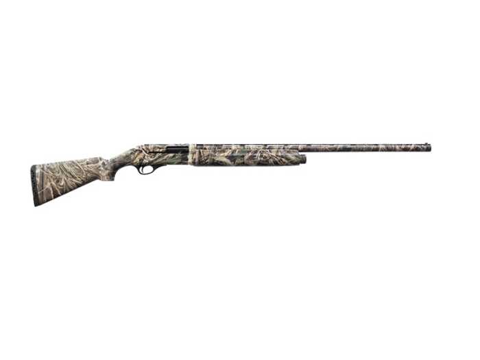 Camouflaged hunting shotgun isolated on white background