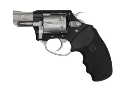 Silver revolver with black grip isolated on white