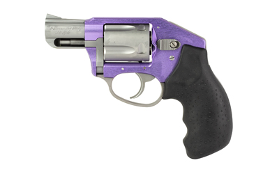 Purple revolver with black grip isolated on white