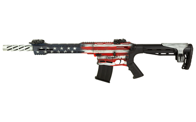 AR-15 rifle with American flag paint isolated on white