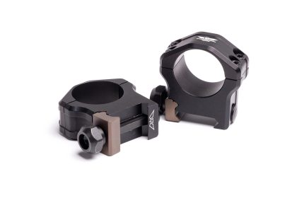 Black tactical scope mount on white background