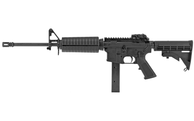 Black AR-15 rifle on white background