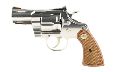 Silver revolver with wooden grip