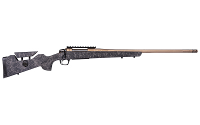 Camouflaged bolt-action hunting rifle on white background