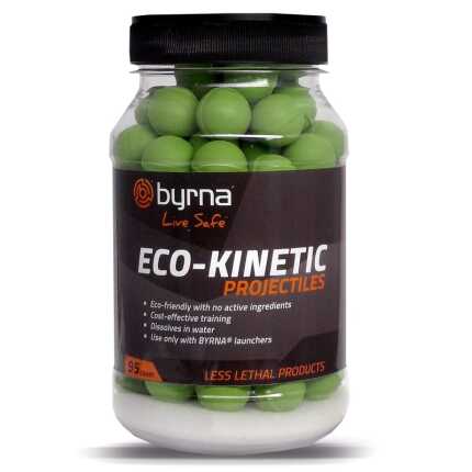 Byrna jar of green eco-kinetic projectiles