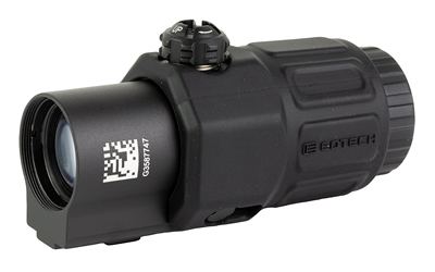 Black tactical monocular with QR code label