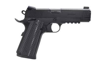 Black Girsan semi-automatic pistol on white background.