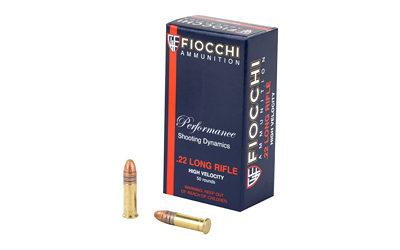 Fiocchi ammunition box with .22 long rifle bullets