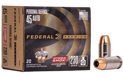 Federal Premium 45 Auto ammunition box with bullet