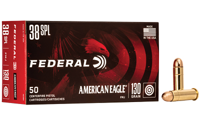 Box of Federal American Eagle .38 SPL 130 grain bullets