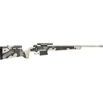 Camouflaged sniper rifle isolated on white background