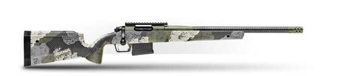 Camouflaged sniper rifle on white background